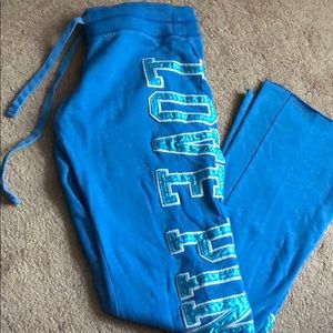 Blue Victoria’s Secret pink bell bottom sweats